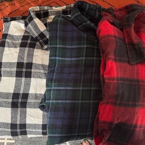 Bundle of 3 Plaid Flannel Button-Up Shirts - Red, Navy/Green, Black/White XL